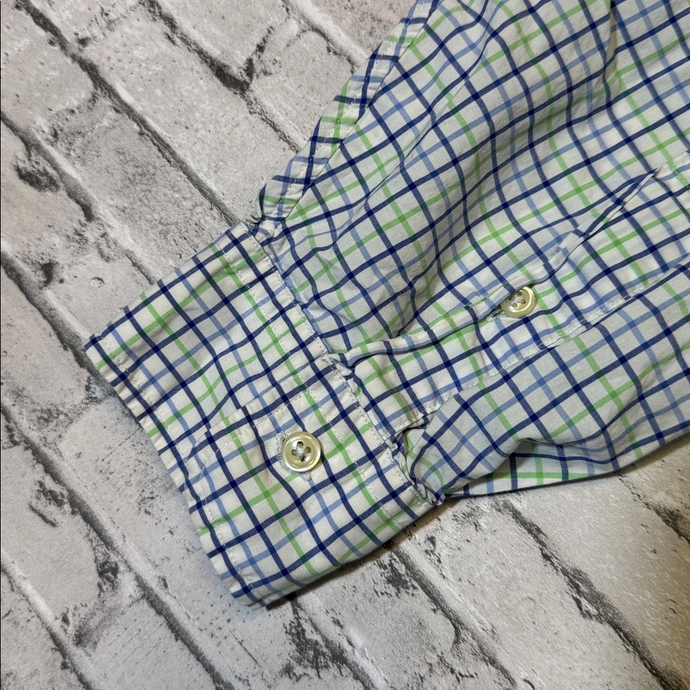 Polo Ralph Lauren mens 3XLT Tall blue green check plaid stretch oxford shirt EUC - Picture 4 of 5